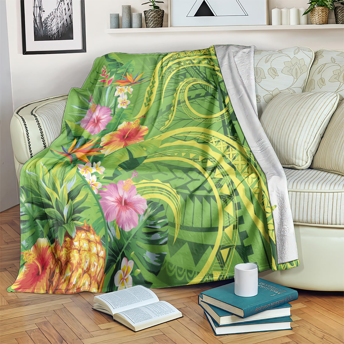 Polynesian Tribal Flower Tattoo Blanket Special Lime Green Vibe LT9 Lime Green - Polynesian Pride