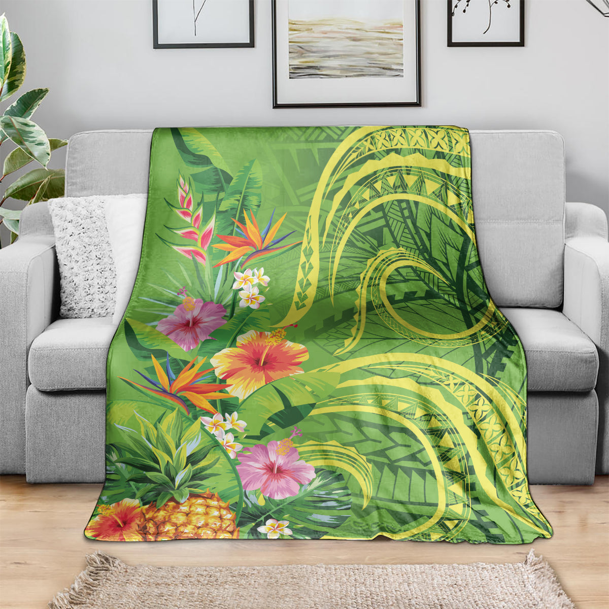 Polynesian Tribal Flower Tattoo Blanket Special Lime Green Vibe LT9 - Polynesian Pride