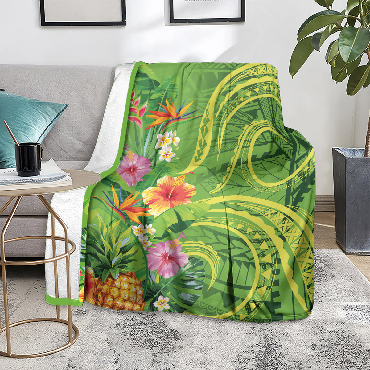Polynesian Tribal Flower Tattoo Blanket Special Lime Green Vibe LT9 - Polynesian Pride