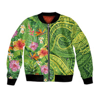 Polynesian Tribal Flower Tattoo Bomber Jacket Special Lime Green Vibe LT9 Unisex Lime Green - Polynesian Pride