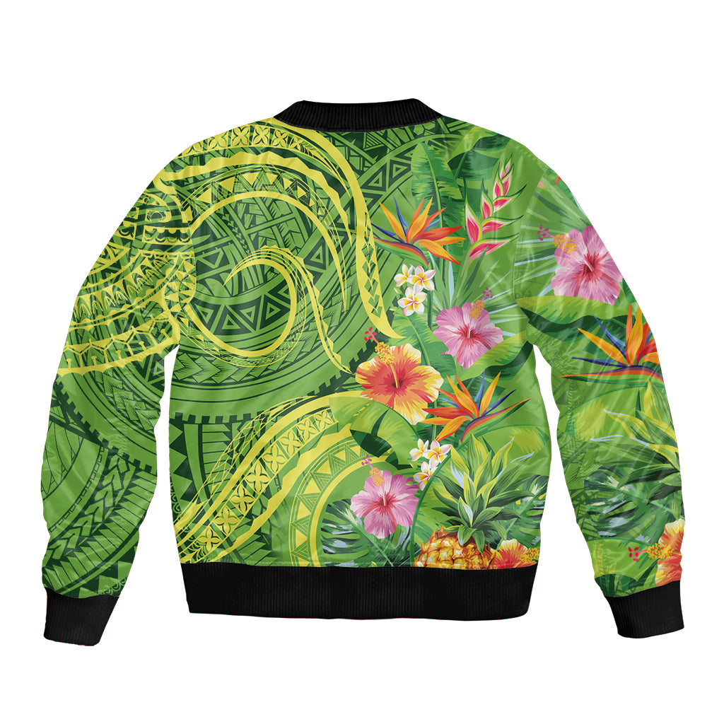 Polynesian Tribal Flower Tattoo Bomber Jacket Special Lime Green Vibe LT9 - Polynesian Pride