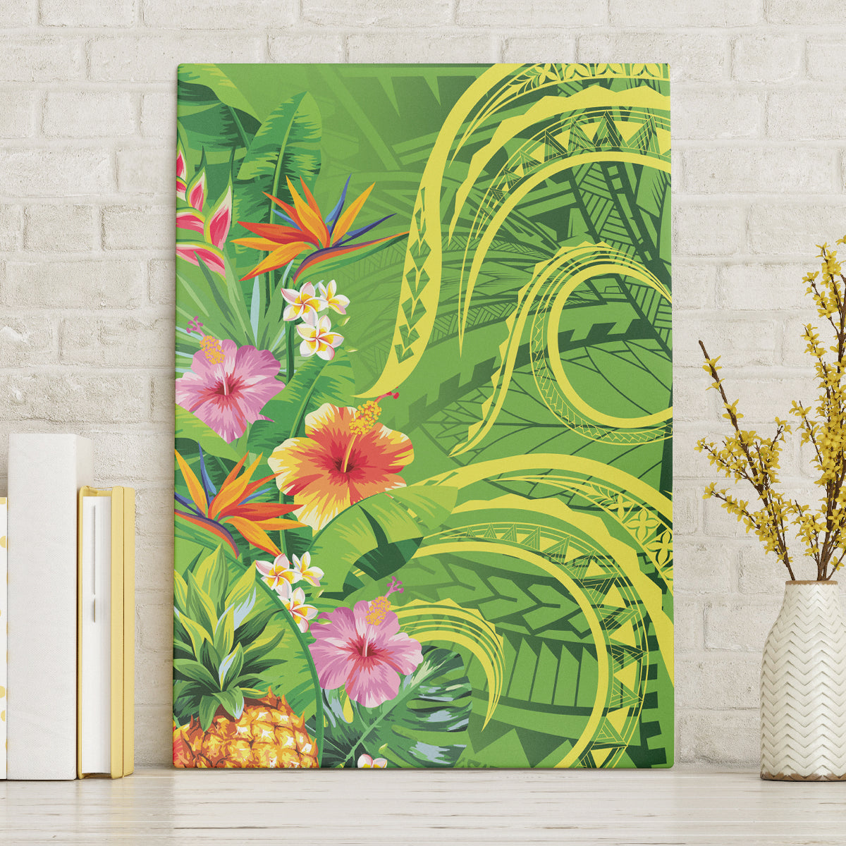 Polynesian Tribal Flower Tattoo Canvas Wall Art Special Lime Green Vibe LT9 Without Frame Lime Green - Polynesian Pride