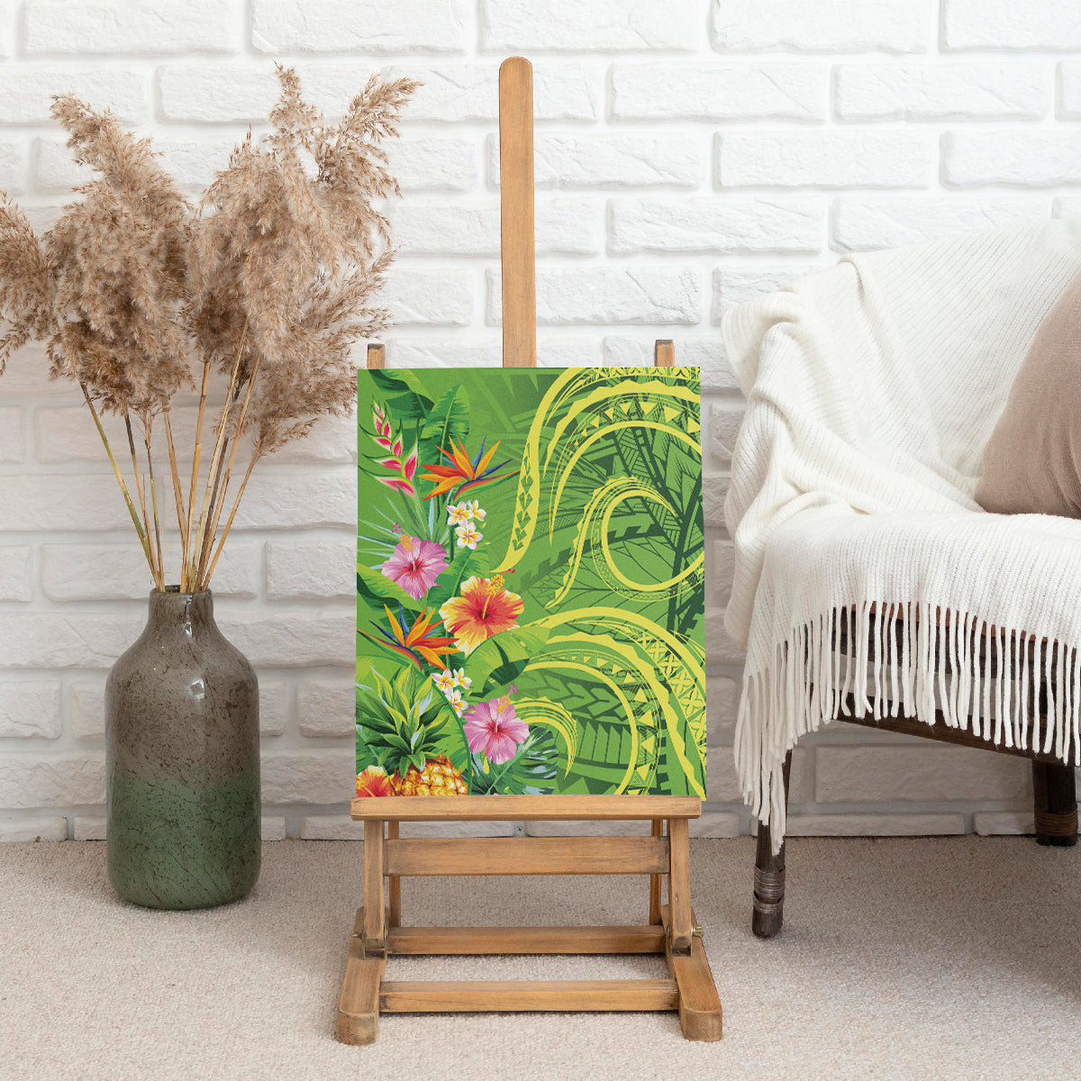 Polynesian Tribal Flower Tattoo Canvas Wall Art Special Lime Green Vibe LT9 - Polynesian Pride
