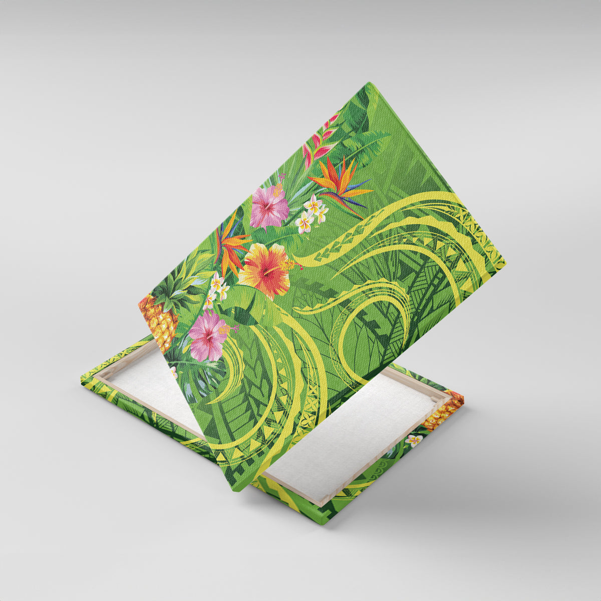 Polynesian Tribal Flower Tattoo Canvas Wall Art Special Lime Green Vibe LT9 With Frame Lime Green - Polynesian Pride