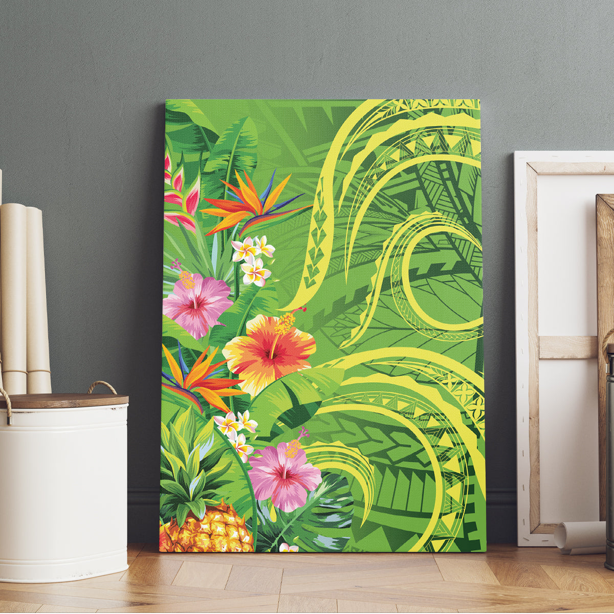 Polynesian Tribal Flower Tattoo Canvas Wall Art Special Lime Green Vibe LT9 - Polynesian Pride