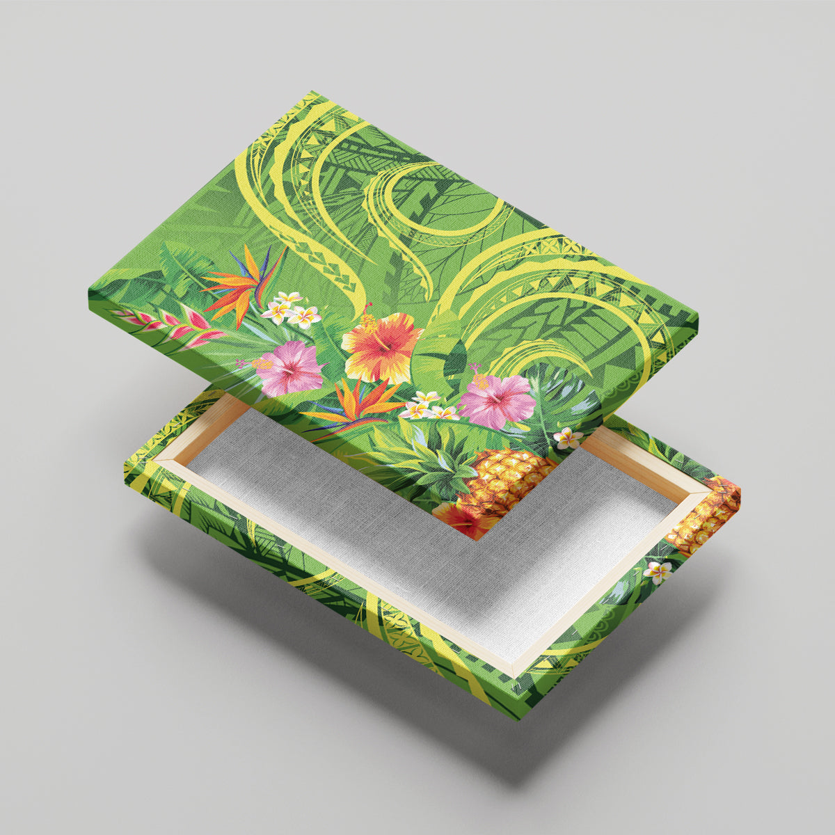 Polynesian Tribal Flower Tattoo Canvas Wall Art Special Lime Green Vibe LT9 - Polynesian Pride