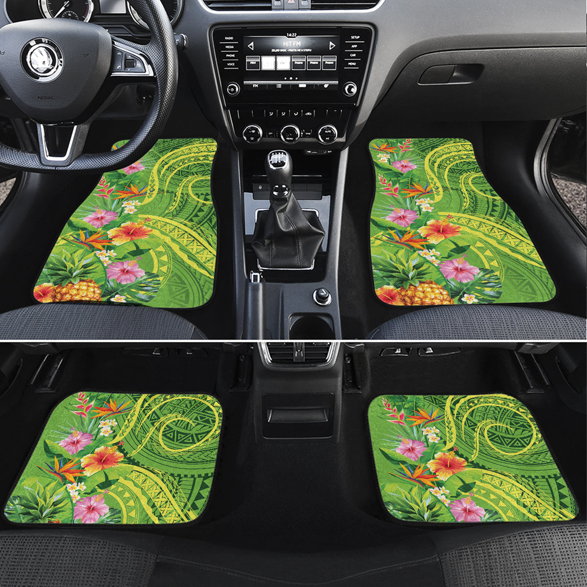 Polynesian Tribal Flower Tattoo Car Mats Special Lime Green Vibe LT9 Set 4pcs Lime Green - Polynesian Pride