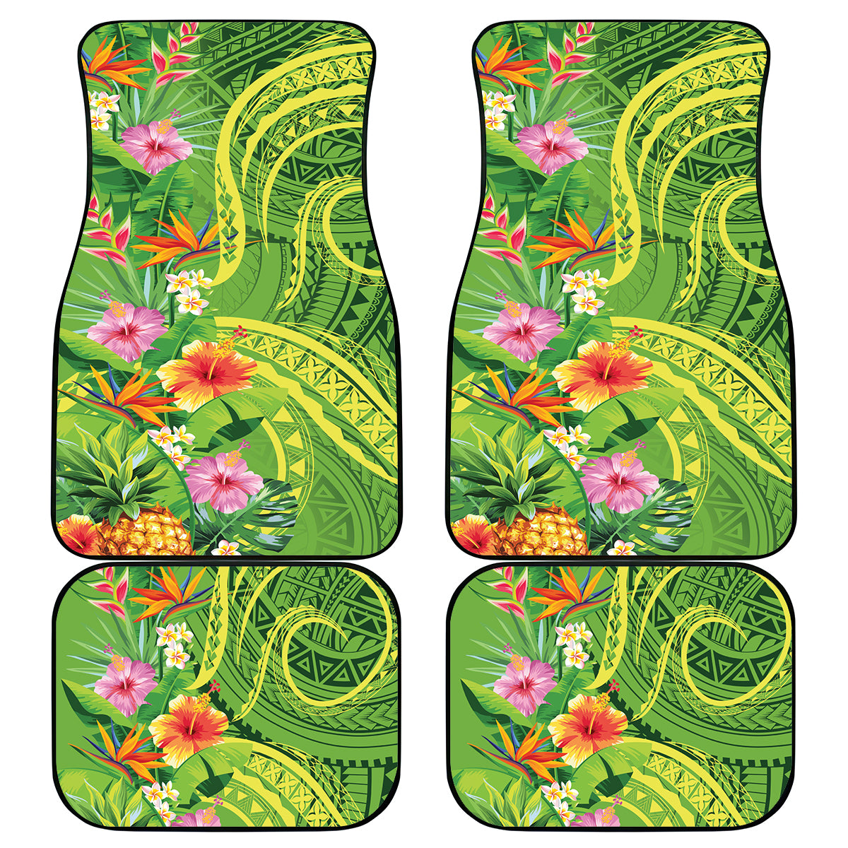 Polynesian Tribal Flower Tattoo Car Mats Special Lime Green Vibe LT9 - Polynesian Pride