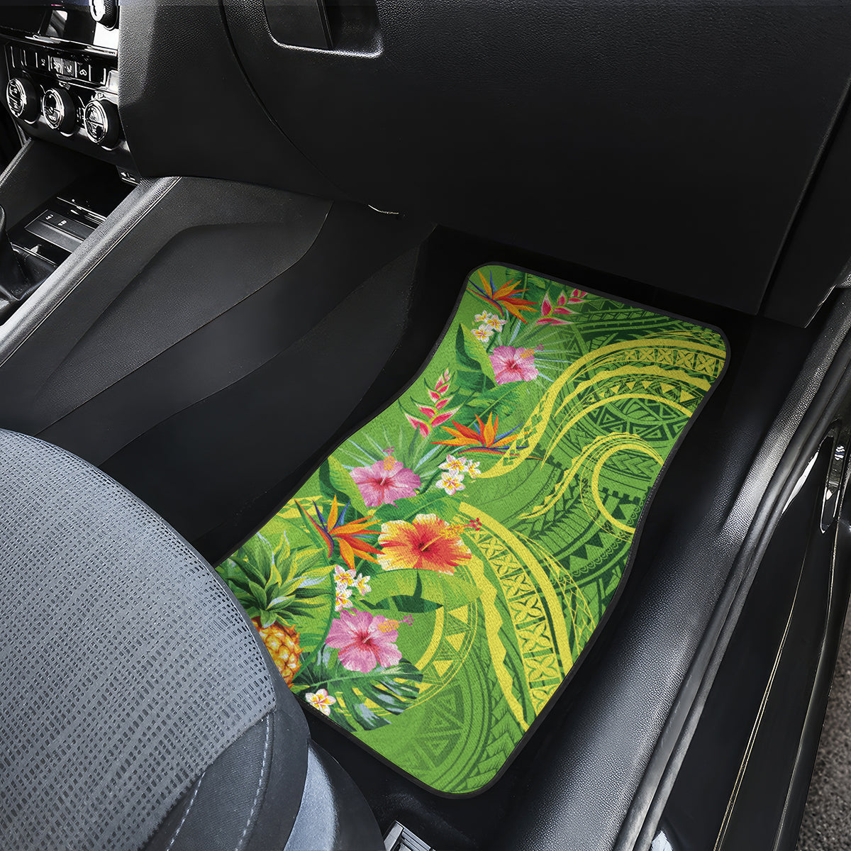 Polynesian Tribal Flower Tattoo Car Mats Special Lime Green Vibe LT9 - Polynesian Pride