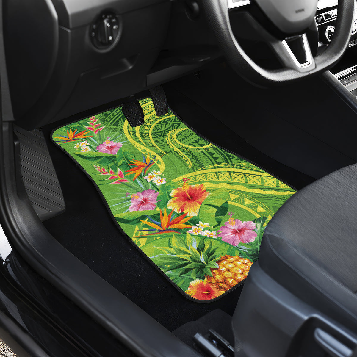 Polynesian Tribal Flower Tattoo Car Mats Special Lime Green Vibe LT9 - Polynesian Pride