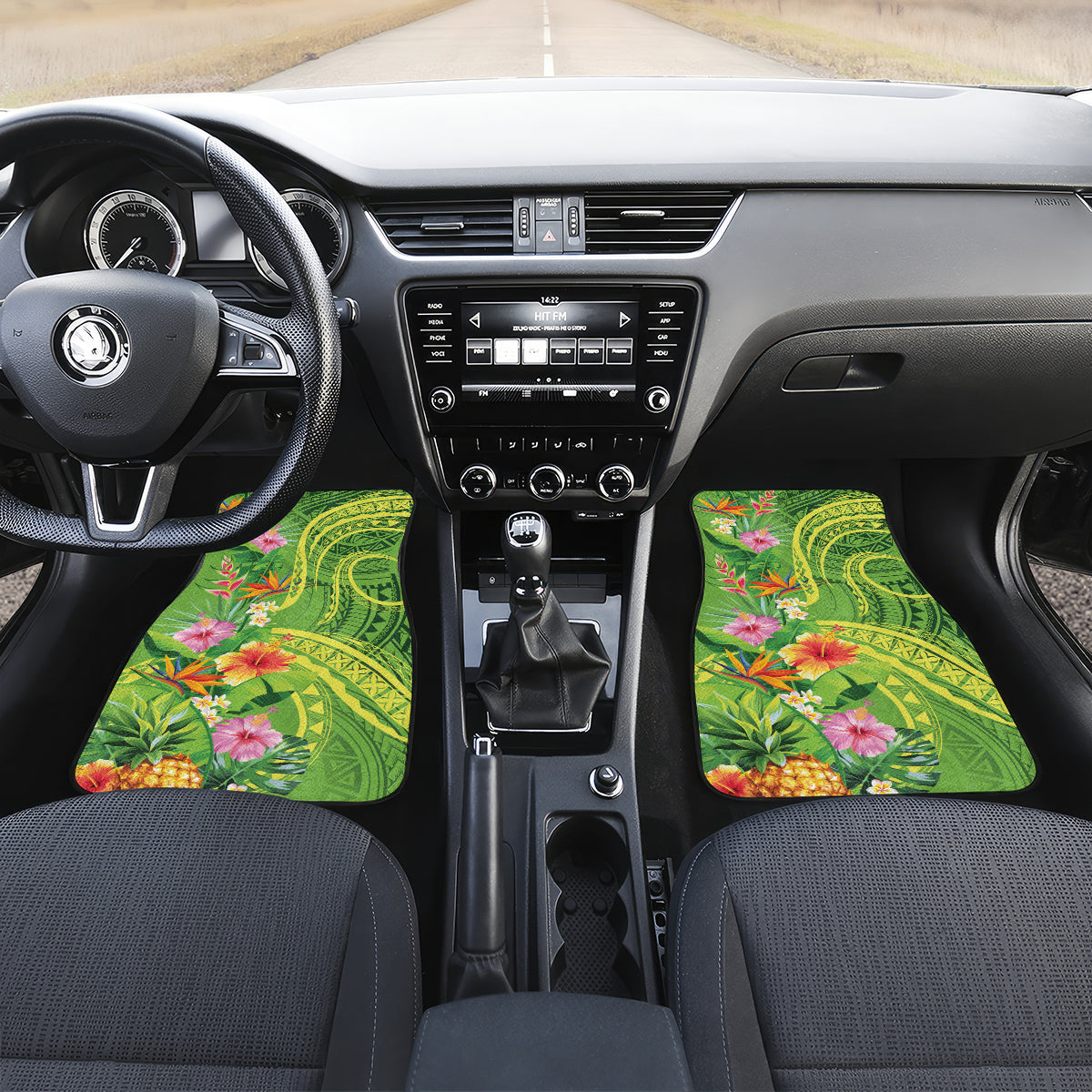 Polynesian Tribal Flower Tattoo Car Mats Special Lime Green Vibe LT9 Set 2pcs - Front Lime Green - Polynesian Pride
