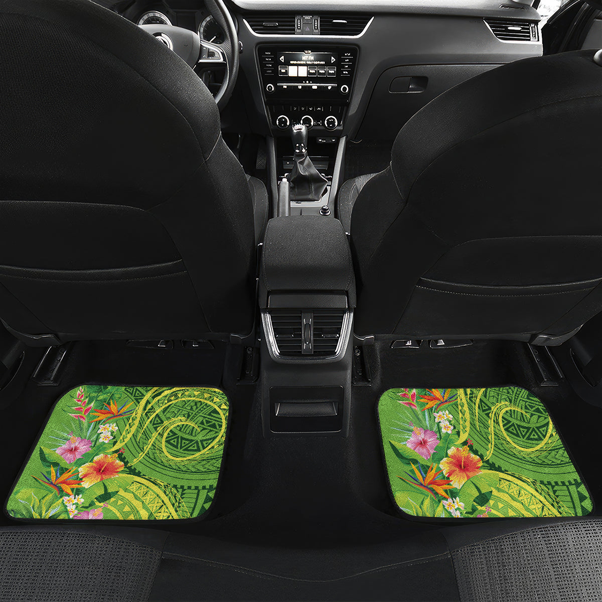 Polynesian Tribal Flower Tattoo Car Mats Special Lime Green Vibe LT9 Set 2pcs - Back Lime Green - Polynesian Pride