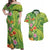 Polynesian Tribal Flower Tattoo Couples Matching Off Shoulder Maxi Dress and Hawaiian Shirt Special Lime Green Vibe