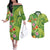 Polynesian Tribal Flower Tattoo Couples Matching Off The Shoulder Long Sleeve Dress and Hawaiian Shirt Special Lime Green Vibe