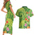 Polynesian Tribal Flower Tattoo Couples Matching Short Sleeve Bodycon Dress and Hawaiian Shirt Special Lime Green Vibe