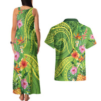 Polynesian Tribal Flower Tattoo Couples Matching Tank Maxi Dress and Hawaiian Shirt Special Lime Green Vibe