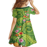 Polynesian Tribal Flower Tattoo Family Matching Off Shoulder Short Dress and Hawaiian Shirt Special Lime Green Vibe