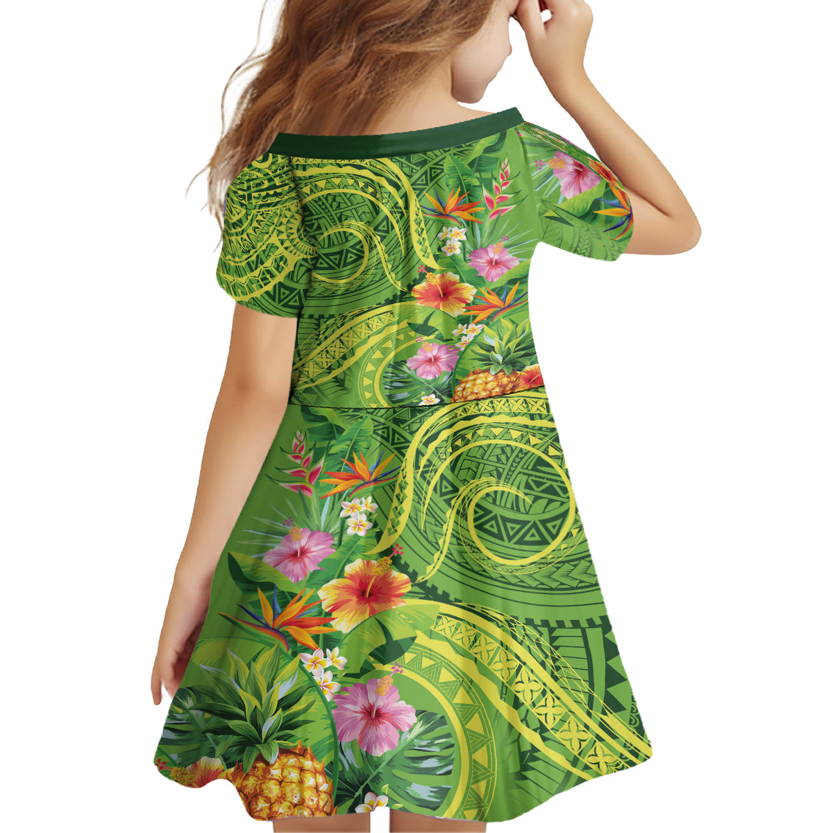 Polynesian Tribal Flower Tattoo Family Matching Tank Maxi Dress and Hawaiian Shirt Special Lime Green Vibe