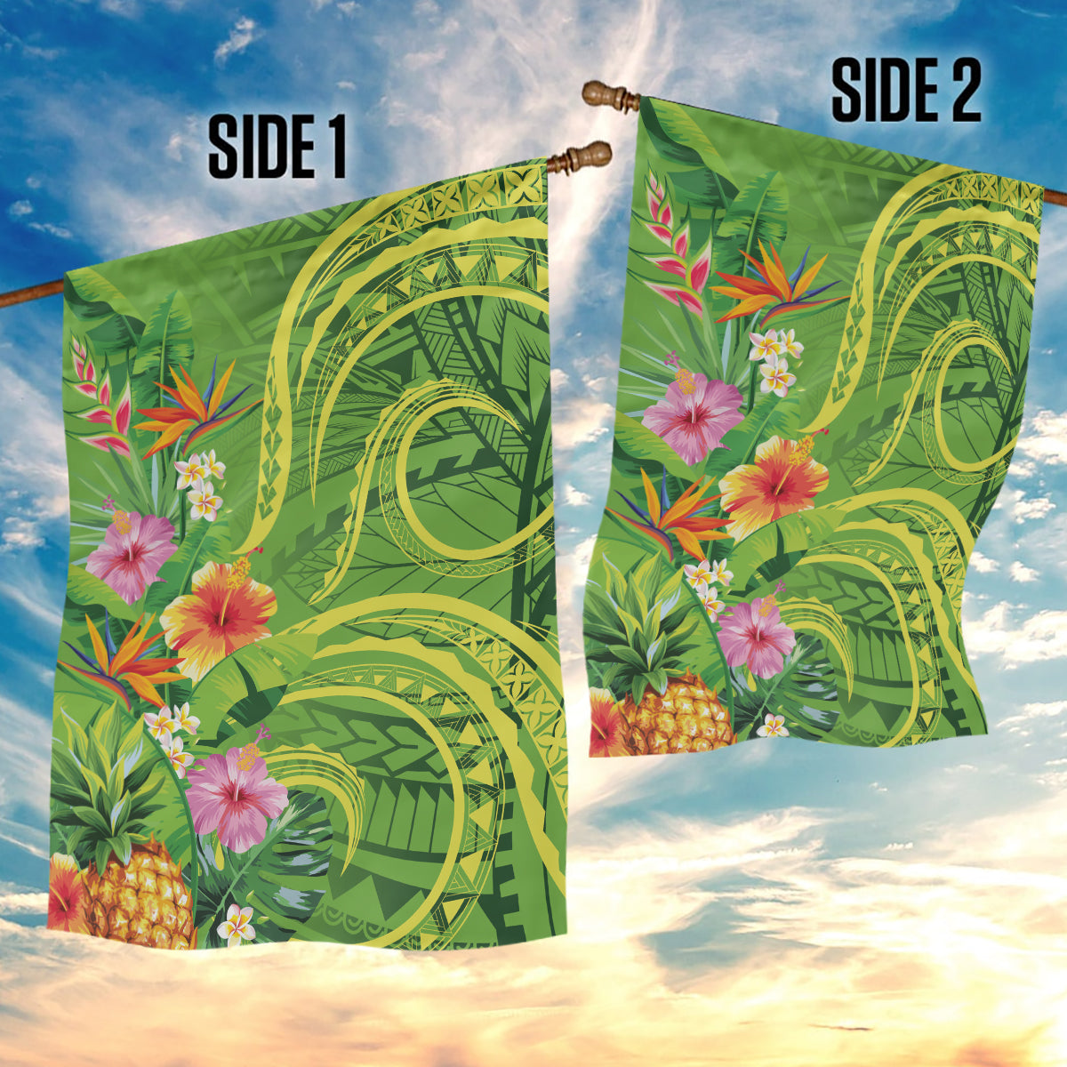Polynesian Tribal Flower Tattoo Garden Flag Special Lime Green Vibe LT9 - Polynesian Pride