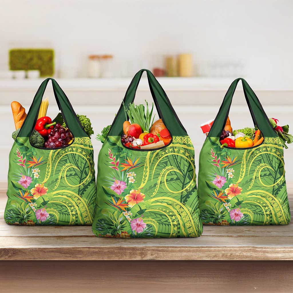 Polynesian Tribal Flower Tattoo Grocery Bag Special Lime Green Vibe LT9 3-pack One Size Lime Green - Polynesian Pride