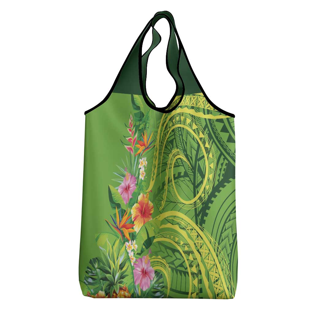 Polynesian Tribal Flower Tattoo Grocery Bag Special Lime Green Vibe LT9 - Polynesian Pride
