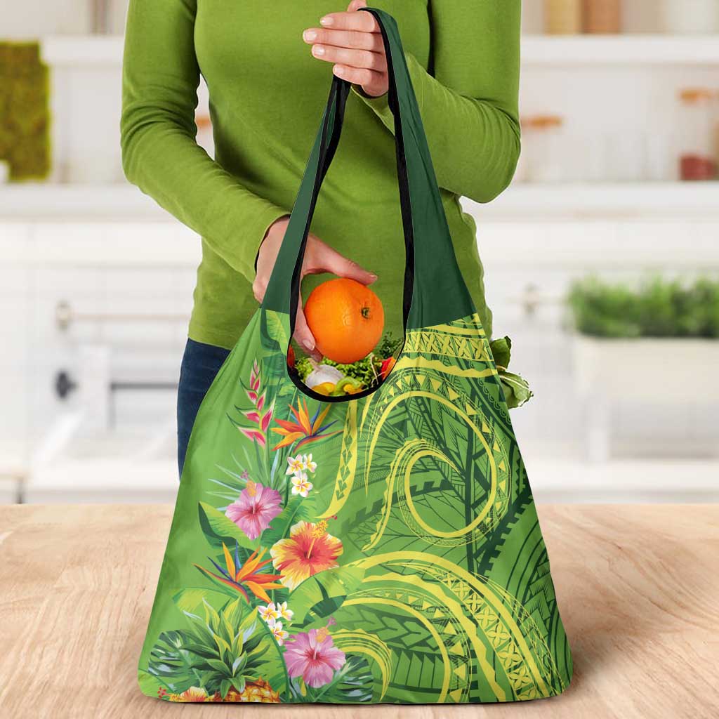 Polynesian Tribal Flower Tattoo Grocery Bag Special Lime Green Vibe LT9 - Polynesian Pride