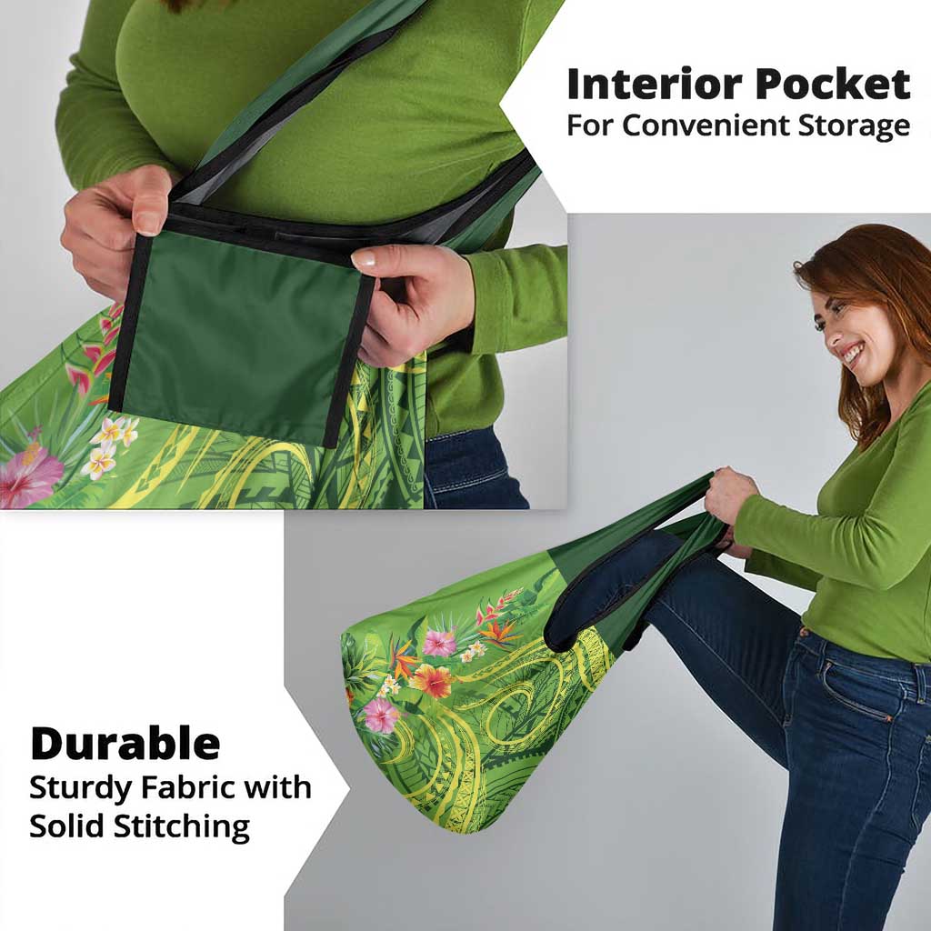 Polynesian Tribal Flower Tattoo Grocery Bag Special Lime Green Vibe LT9 - Polynesian Pride