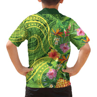 Polynesian Tribal Flower Tattoo Kid Hawaiian Shirt Special Lime Green Vibe