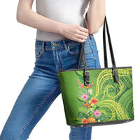 Polynesian Tribal Flower Tattoo Leather Tote Bag Special Lime Green Vibe LT9 - Polynesian Pride