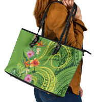 Polynesian Tribal Flower Tattoo Leather Tote Bag Special Lime Green Vibe LT9 - Polynesian Pride