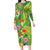 Polynesian Tribal Flower Tattoo Long Sleeve Bodycon Dress Special Lime Green Vibe