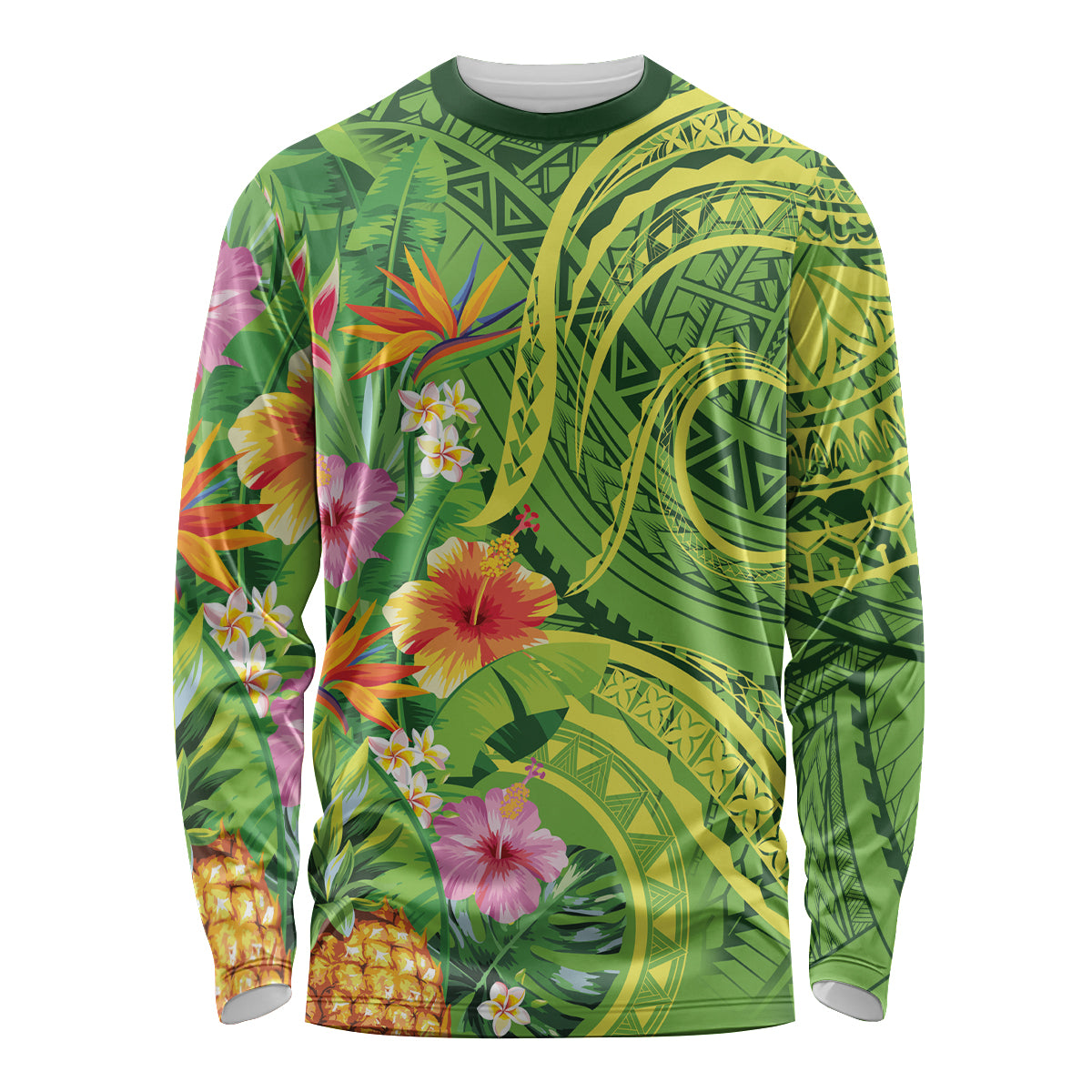 Polynesian Tribal Flower Tattoo Long Sleeve Shirt Special Lime Green Vibe