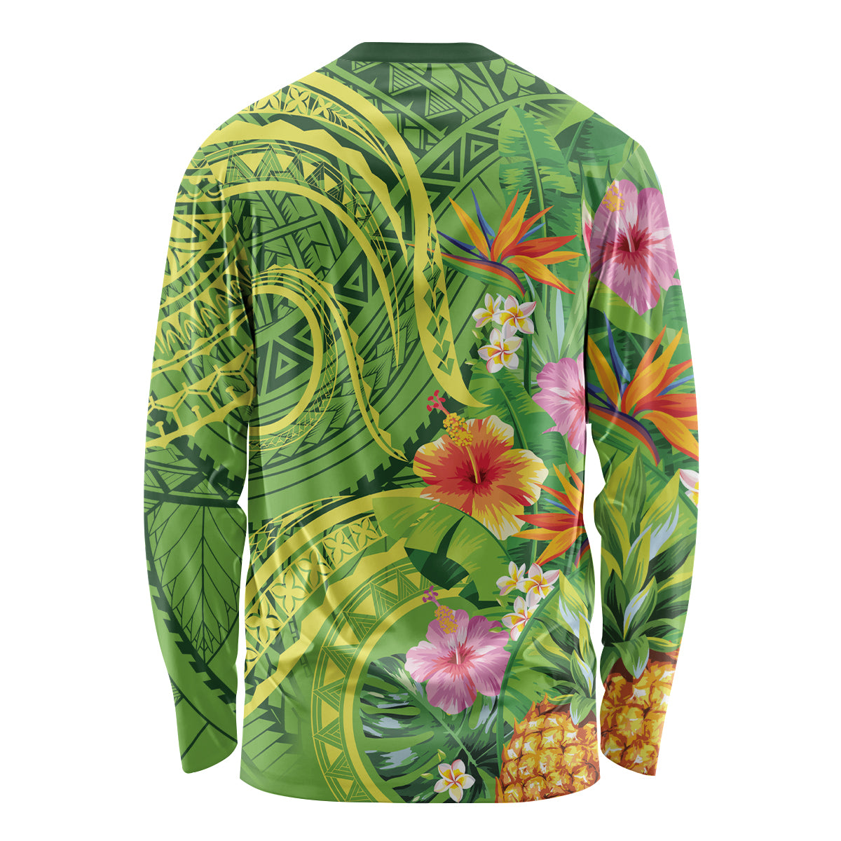 Polynesian Tribal Flower Tattoo Long Sleeve Shirt Special Lime Green Vibe