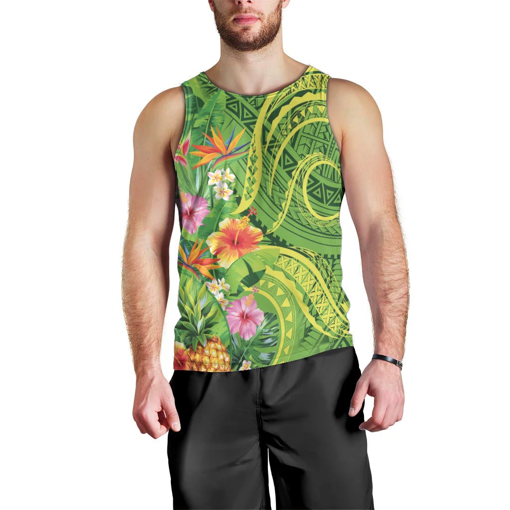 Polynesian Tribal Flower Tattoo Men Tank Top Special Lime Green Vibe LT9 - Polynesian Pride