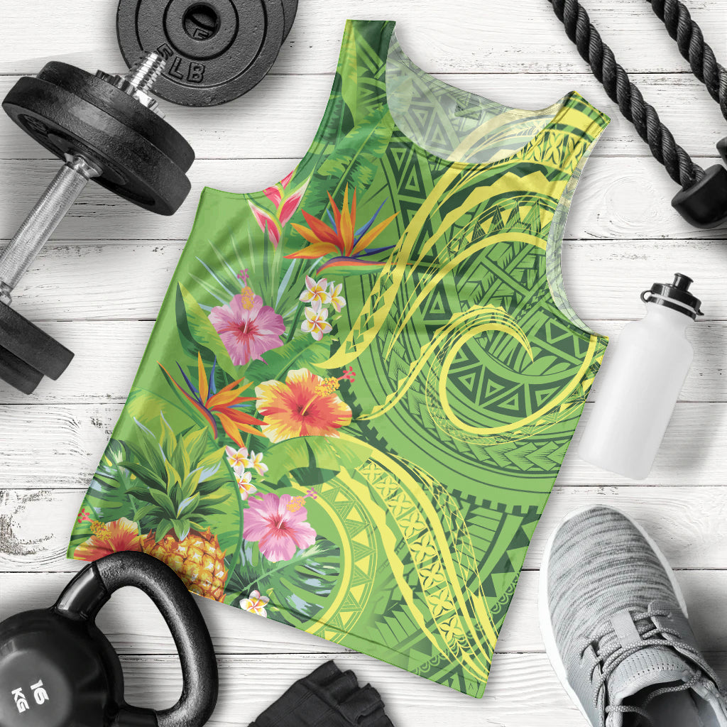 Polynesian Tribal Flower Tattoo Men Tank Top Special Lime Green Vibe LT9 - Polynesian Pride