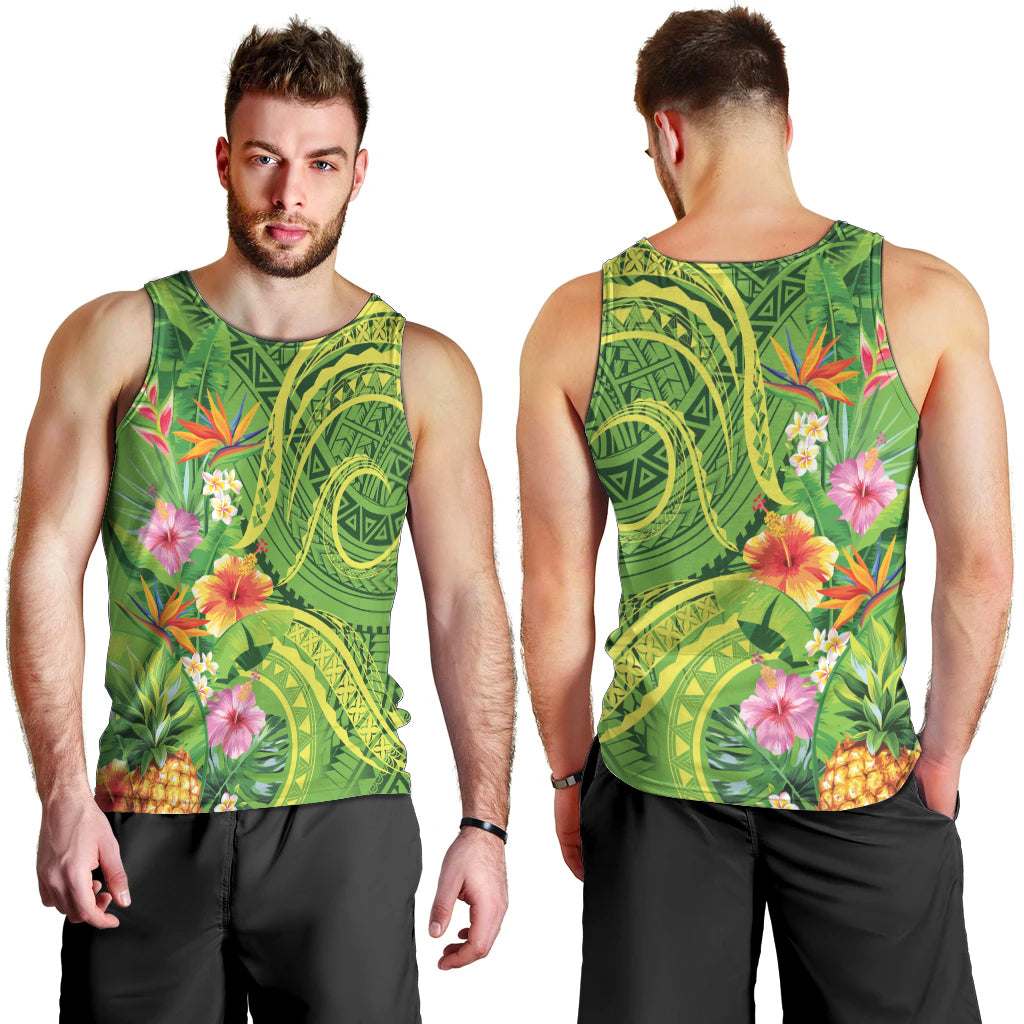 Polynesian Tribal Flower Tattoo Men Tank Top Special Lime Green Vibe LT9 - Polynesian Pride