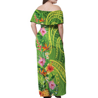 Polynesian Tribal Flower Tattoo Off Shoulder Maxi Dress Special Lime Green Vibe LT9 - Polynesian Pride