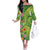 Polynesian Tribal Flower Tattoo Off The Shoulder Long Sleeve Dress Special Lime Green Vibe