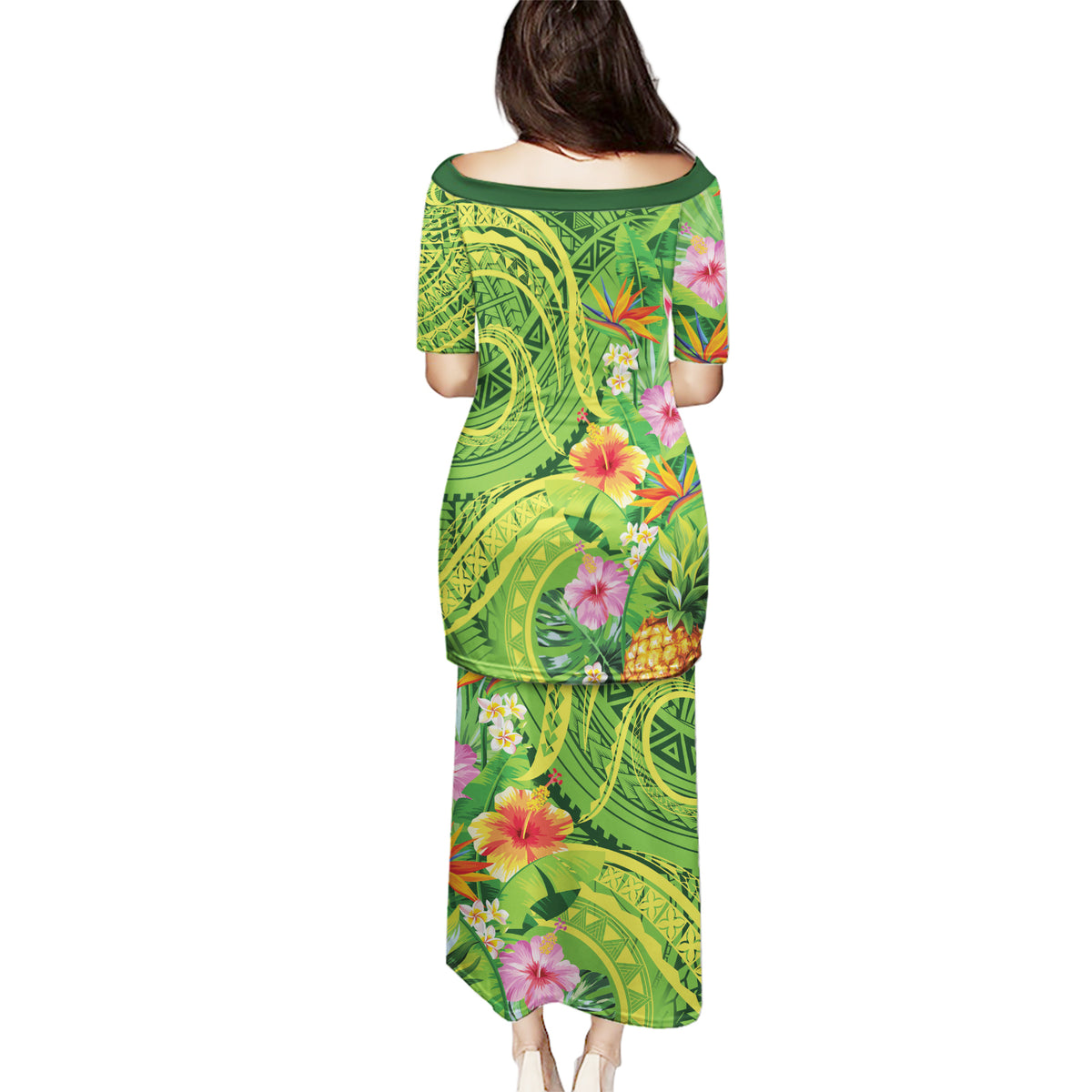 Polynesian Tribal Flower Tattoo Puletasi Special Lime Green Vibe LT9 - Polynesian Pride