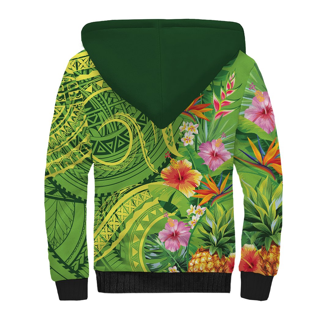 Polynesian Tribal Flower Tattoo Sherpa Hoodie Special Lime Green Vibe LT9 - Polynesian Pride