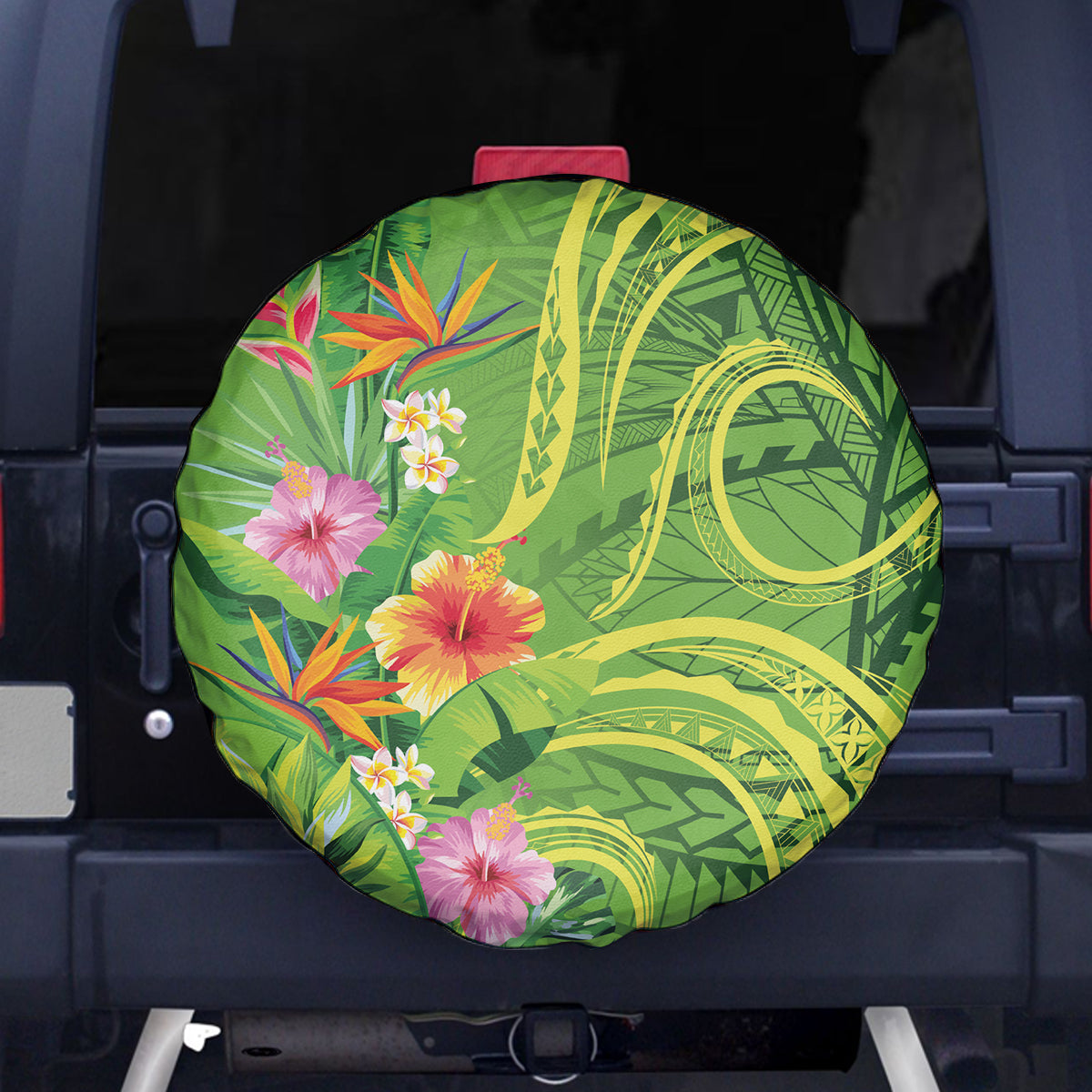 Polynesian Tribal Flower Tattoo Spare Tire Cover Special Lime Green Vibe LT9 - Polynesian Pride