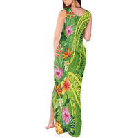 Polynesian Tribal Flower Tattoo Tank Maxi Dress Special Lime Green Vibe LT9 - Polynesian Pride