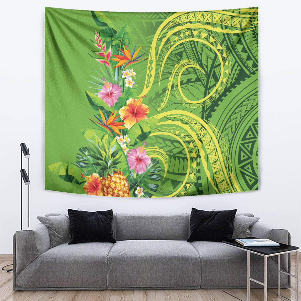 Polynesian Tribal Flower Tattoo Tapestry Special Lime Green Vibe LT9 Lime Green - Polynesian Pride