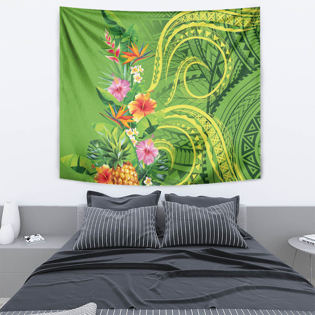 Polynesian Tribal Flower Tattoo Tapestry Special Lime Green Vibe LT9 - Polynesian Pride