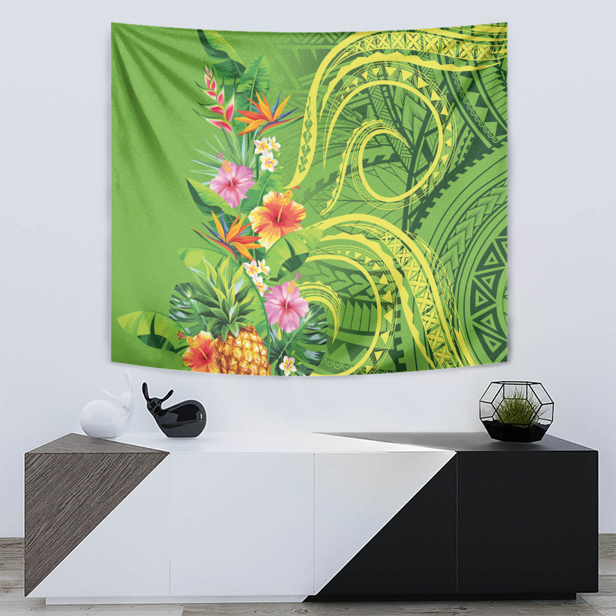 Polynesian Tribal Flower Tattoo Tapestry Special Lime Green Vibe LT9 - Polynesian Pride