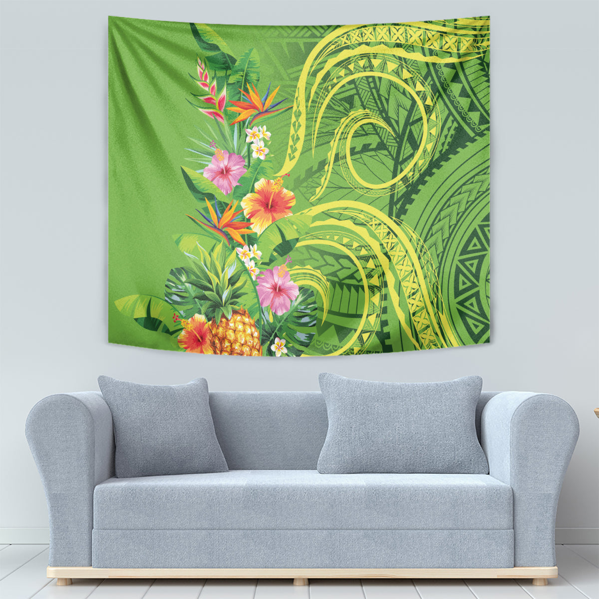 Polynesian Tribal Flower Tattoo Tapestry Special Lime Green Vibe LT9 - Polynesian Pride