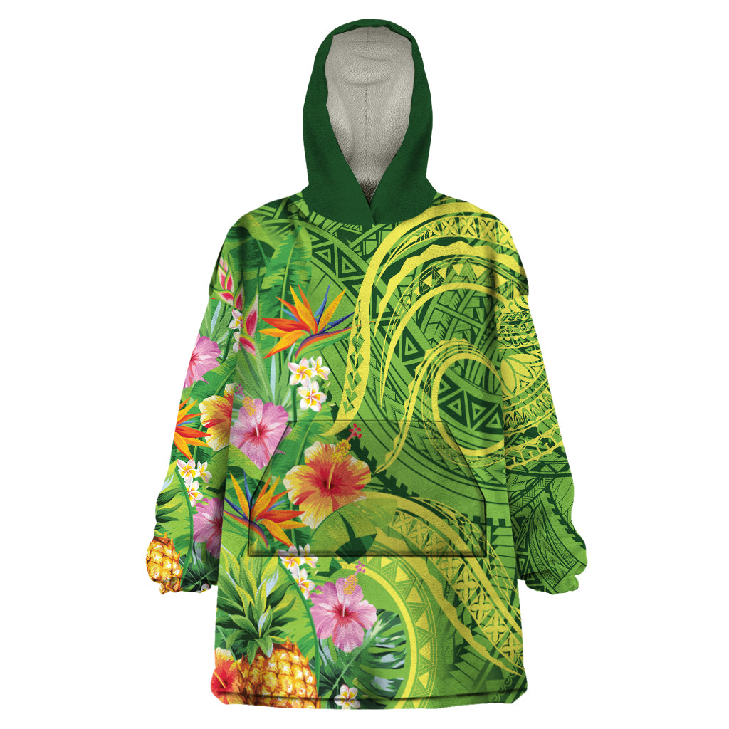 Polynesian Tribal Flower Tattoo Wearable Blanket Hoodie Special Lime Green Vibe LT9 One Size Lime Green - Polynesian Pride