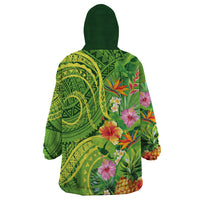 Polynesian Tribal Flower Tattoo Wearable Blanket Hoodie Special Lime Green Vibe LT9 - Polynesian Pride