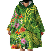 Polynesian Tribal Flower Tattoo Wearable Blanket Hoodie Special Lime Green Vibe LT9 - Polynesian Pride