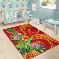 Polynesian Tribal Flower Tattoo Area Rug Special Vermilion Vibe